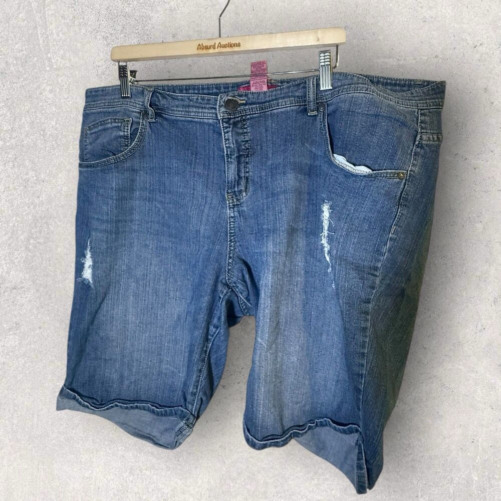 Pure Energy Jean Shorts Woman Size 24 Blue Distressed Bermuda Denim Distressed